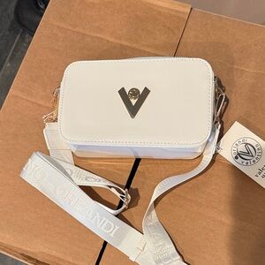 Valentino Creamy white paten leather Crossbody Bag with Gold Accent